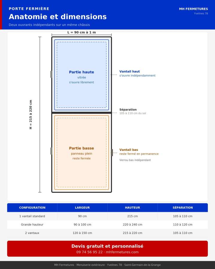Schéma porte fermière vantail haut vantail bas dimensions largeur hauteur séparation - MH Fermetures Yvelines 78